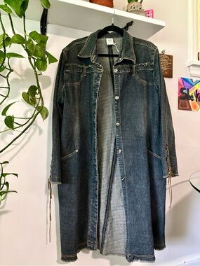 Long Dark Blue Denim Coat - Women Jeans